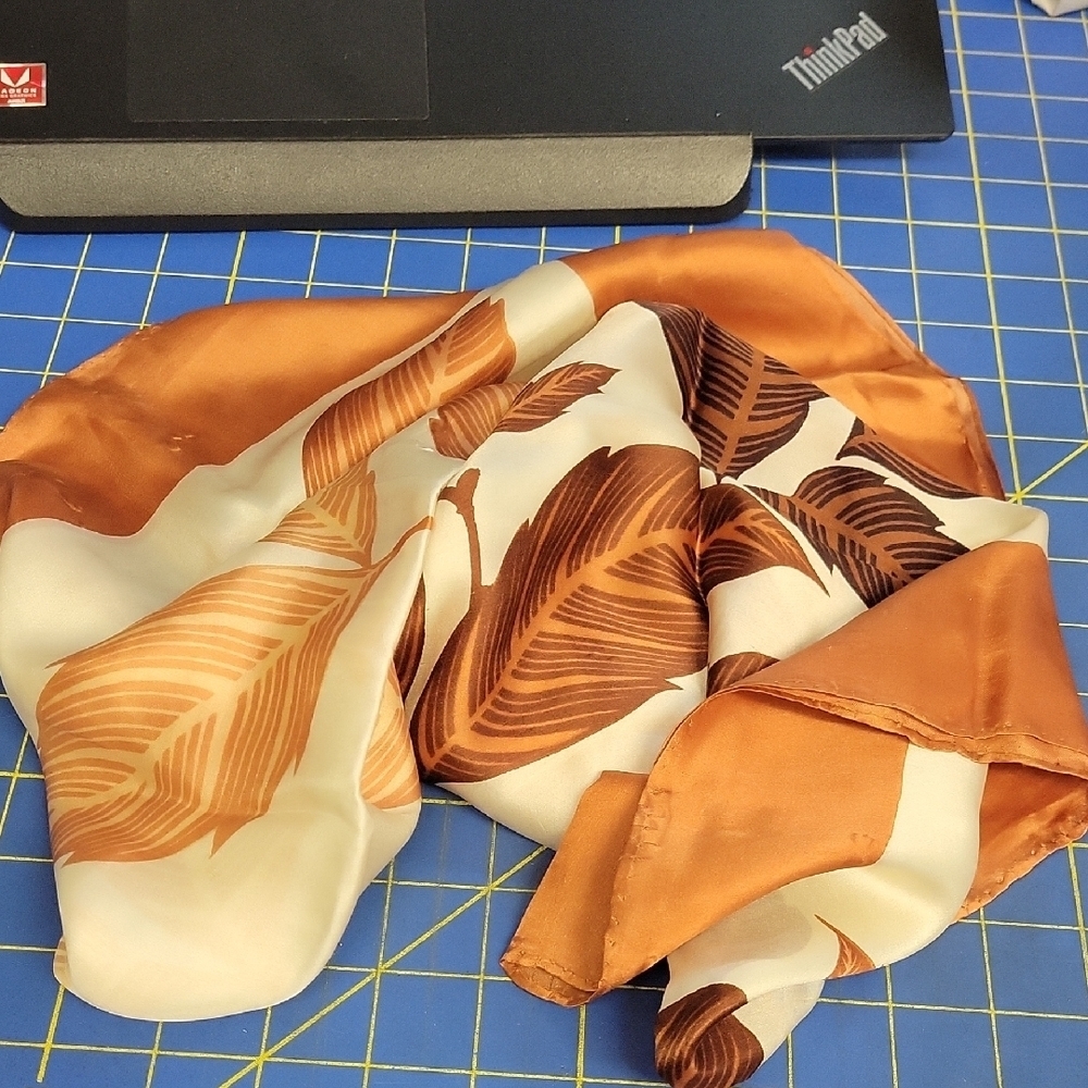 Vintage Silk Scarf Browns Leaf Pattern 30"